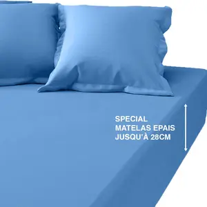 Drap-housse grand bonnet coton TERTIO® - Bleu Azur pas cher