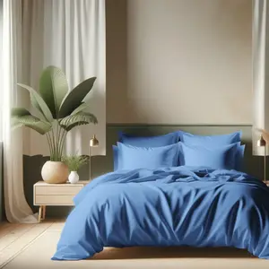 Housse de couette coton TERTIO® - Bleu Azur pas cher