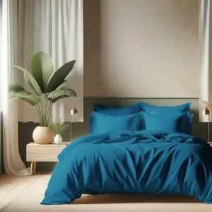 Housse de couette unie coton TERTIO - Bleu Canard pas cher
