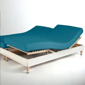Drap-housse sommier articulé coton TERTIO® - Bleu Canard pas cher