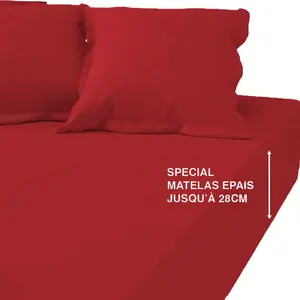 Drap-housse grand bonnet polycoton TERTIO® - Rouge Carmin pas cher