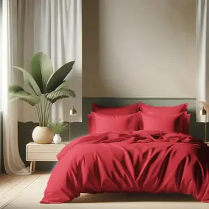 Housse de couette Coton Tertio® - Rouge Carmin pas cher