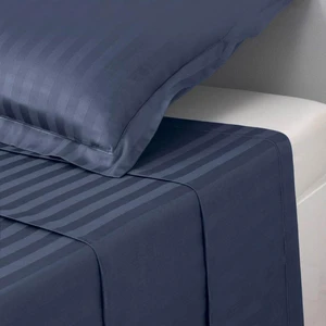 3S. x Tertio (Nos Unis) Drap plat  satin de coton rayé TERTIO® - Bleu Indigo pas cher