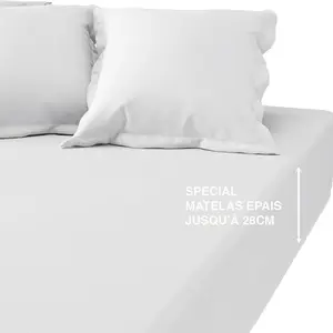 Drap-housse grand bonnet coton TERTIO® - Blanc pas cher
