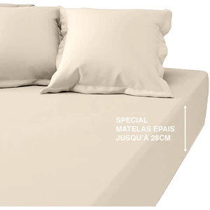 Drap-housse grand bonnet polycoton Tertio® - Beige Ficelle pas cher