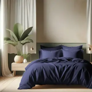 Housse de couette coton TERTIO® - Bleu Indigo pas cher