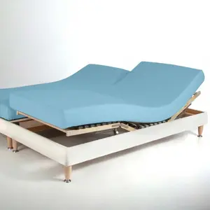 Drap-housse sommier articulé coton TERTIO® - Bleu Lagon pas cher