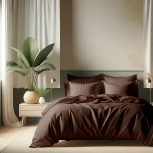 Housse de couette coton TERTIO® - Chocolat pas cher