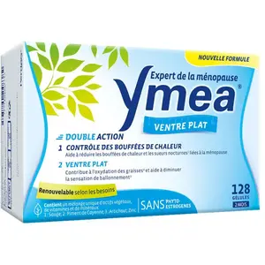 Comparateur de prix : Yméa Ymea ménopause Bouffées de Chaleur et Ventre Plat 128 Gélules