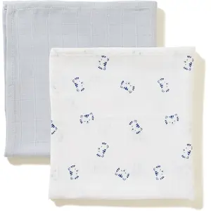 Lot 2 Langes Coton Bio Bleu pas cher