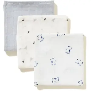 Lot 3 Langes Coton Bio Bleu pas cher