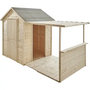 Happy Garden Maisonnette Avec Préau Eugénie en Bois SOULET Bois / Métal pas cher