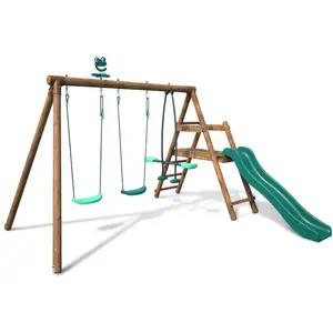 Comparateur de prix : Soulet - Balançoire en bois traité 3 agrès et toboggan Figue