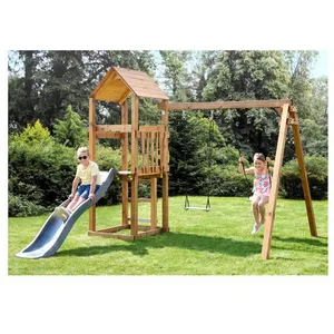Aire De Jeux Pour Enfant Wickey DinkyHouse - Toboggan, Bac à Sable, Tour à Grimper - Bois Massif 219x114x247 Cm