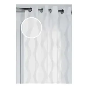 Rocle Voilage jacquard ondes verticales en fil argent - 140x260cm - Blanc pas cher