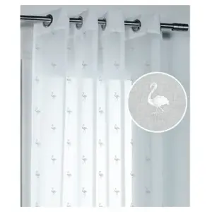Rocle Voilage blanc motif flamand rose - 140x260cm - Blanc pas cher