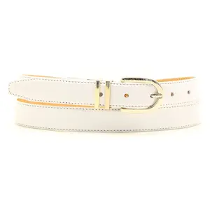 Ceinture en Cuir & Croute de Cuir blanche T.95/110 pas cher