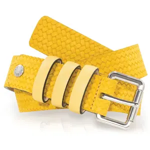 Ceinture en Cuir & Croute de Cuir moutarde T.95/110 pas cher