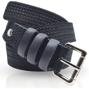 Ceinture en Cuir & Croute de Cuir noire T.85/100 pas cher
