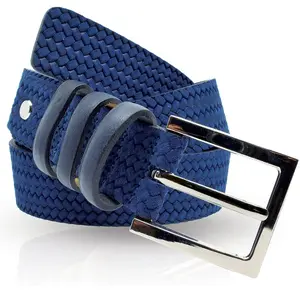 Ceinture en Cuir & Croute de Cuir bleue T.90/105 pas cher