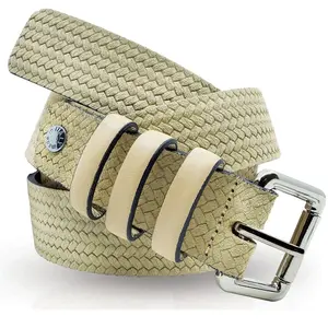 Ceinture en Cuir & Croute de Cuir beige T.100/115 pas cher