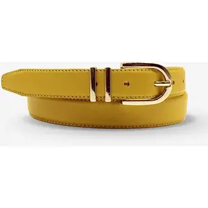 Ceinture femme en Cuir 2 passants argentés moutarde T.90/105 pas cher
