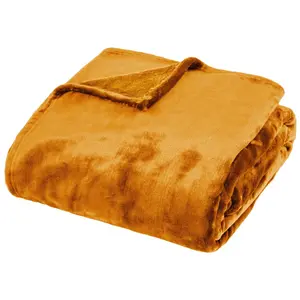 Comparateur de prix : Atmosphera Créateur D'intérieur - Plaid flanelle Cuddly jaune moutarde 180x230cm