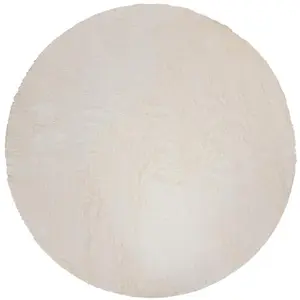 Tapis décoratif rond fourrure Blanc extra doux d 118 cm - Atmosphera pas cher