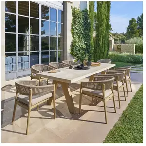 Hesperide Table de jardin rectangulaire venizia effet travertin 8 places en acacia VENIZIA