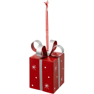 Déco de sapin Paquet cadeau en métal Rouge et Argent pas cher