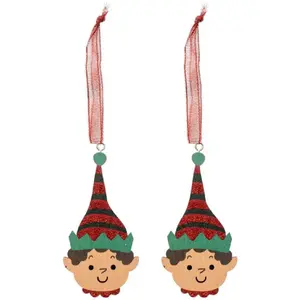 ATMOSPHERA Lot de 2 Sujets de Noël "Tête de Lutin" 11cm MulticoloreVendu parrue-du-commerce