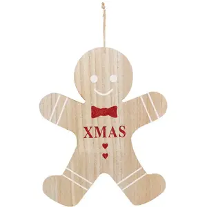 FEERIC LIGHTS & CHRISTMAS Suspension de Noël Maxi Bonhomme beige et rouge H 35 cm pas cher