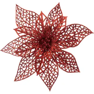 FEERIC LIGHTS & CHRISTMAS Déco de Noël Fleur de Poinsettia Rouge pailleté 20 x 20 cmVendu paramazon