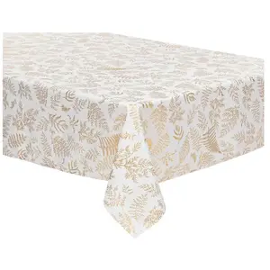 Nappe de Fêtes anti-taches Blanche imprimé Feuillage doré 140 x 240 cm pas cher