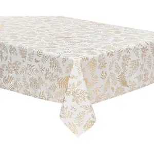 Nappe anti-taches Blanche imprimé Feuillage doré 140 x 360 cm - Feeric Christmas pas cher
