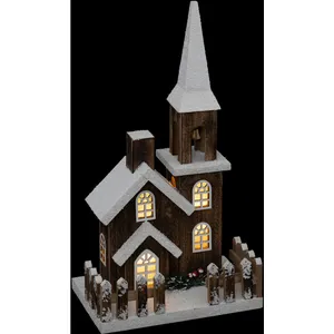 FEERIC LIGHTS & CHRISTMAS Déco Lumineuse Église enneigée en bois LED Blanc chaud H 40 cm pas cher