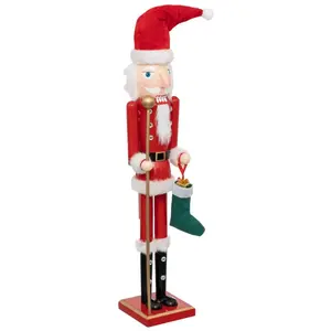 ATMOSPHERA Grand Casse-Noisette Père Noël Rouge et Blanc en Bois H 60 cm pas cher