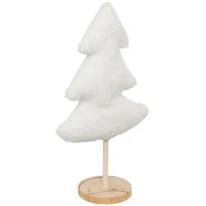 FEERIC LIGHTS & CHRISTMAS Déco de Noël Sapin en Bois et Tissu Blanc à bouclettes L 19 x H 35 cm