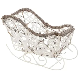 ATMOSPHERA Traineau Déco en Rotin "Neige" 25cm Blanc pas cher