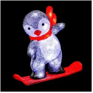 Comparateur de prix : FEERIC LIGHTS AND CHRISTMAS Pingouin lumineux 40 LED extérieur sur son snowboard - Rouge