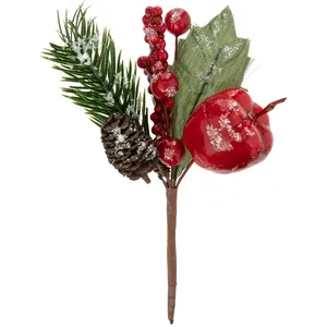 FEERIC LIGHTS & CHRISTMAS Branche décorative spéciale fêtes Vert et Rouge H 13 cm pas cher