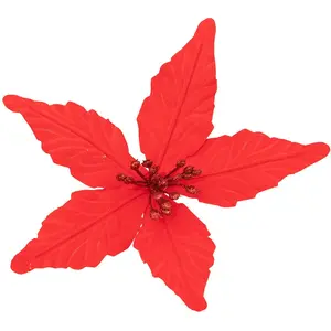 FEERIC LIGHTS & CHRISTMAS Déco de Noël Fleur de Poinsettia Rouge et Pistil pailleté H 20 cmVendu paramazon