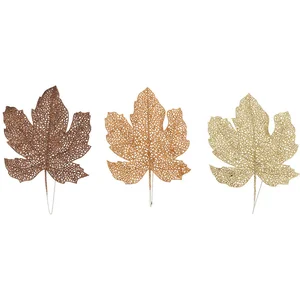 FEERIC LIGHTS & CHRISTMAS Déco de Sapin Lot de 3 Feuilles d'erable Marron et Beige
