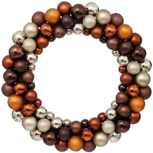 Couronne Boules de Noël Marron Orange D 55 cm pas cher