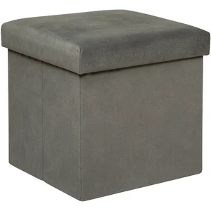 Pouf pliant Lilou en velours 38x38cm gris Atmosphera Créateur D'intérieur