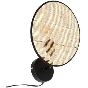 Comparateur de prix : ATMOSPHERA Applique Murale Rotin Et Métal "Olme" - Beige Et Noir - D 27 Cm