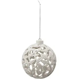 Déco Sapin Boule de Noël D 10 cm Feuille blanc pailleté pas cher