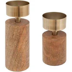SETX2 BOUGEOIR BOIS NOYI H22 - Atmosphera createur d'interieur pas cher