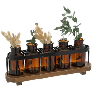 ATMOSPHERA Compo 5 Soliflores avec Plantes séchées dans un socle en bois et métal pas cher