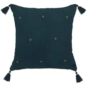 Comparateur de prix : ATMOSPHERA Créateur d'intérieur - Coussin Déco à Pompons Millo 40x40cm Bleu Pétrole